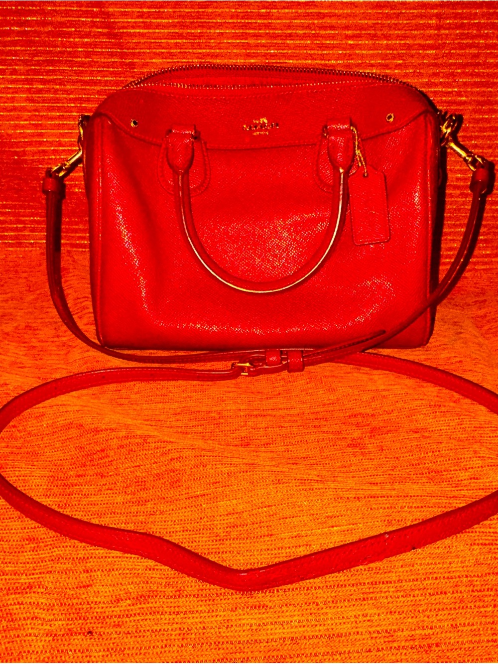 Coach Red Leather Satchel with Detachable Strap